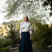 Polo Collar Top with Striping Details and Badge Motifs