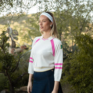 Polo Collar Top with Striping Details and Badge Motifs