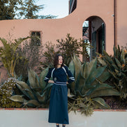 Pleated Maxi Skirt with Striped Waistband