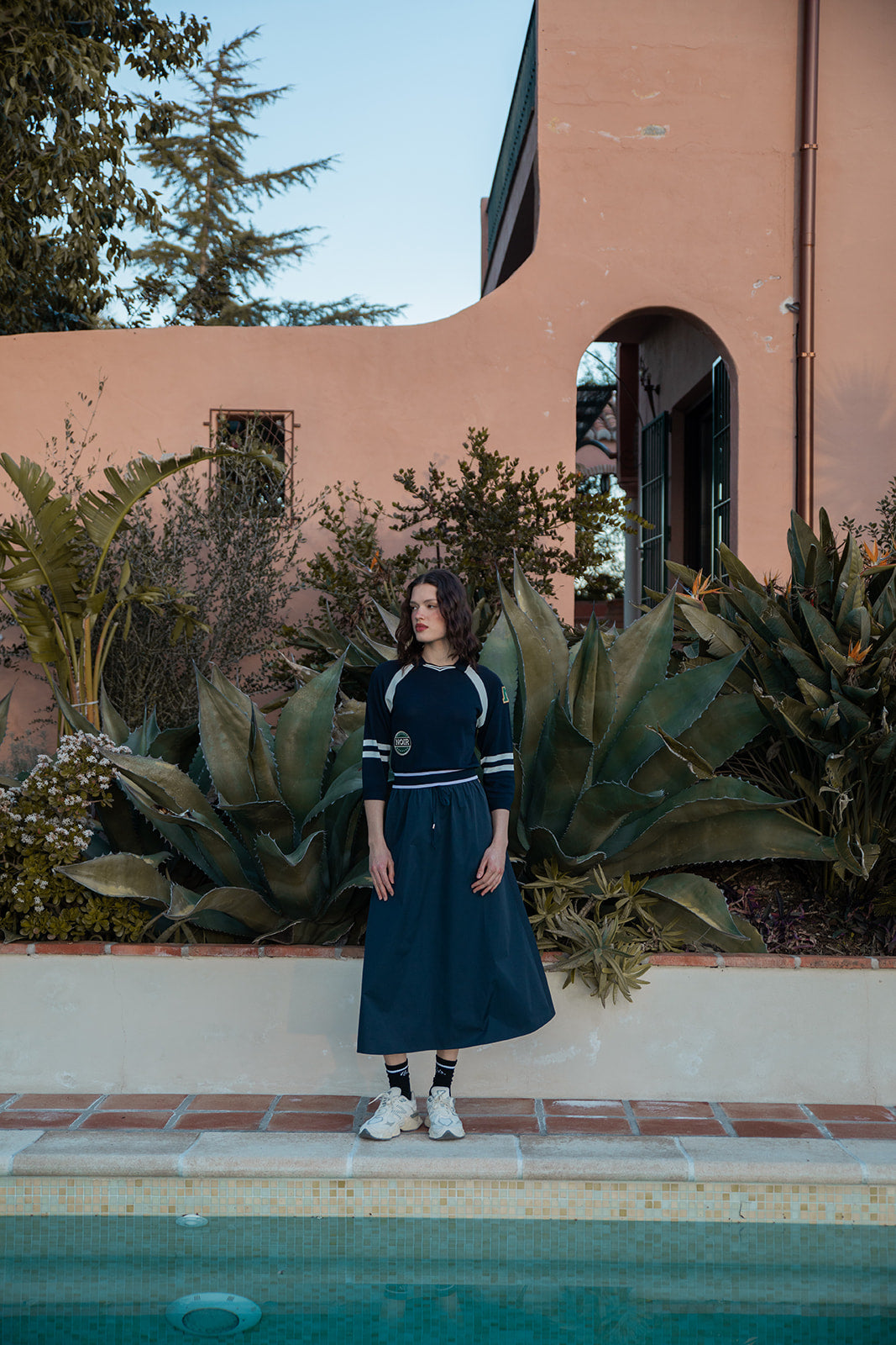 Polo Collar Top with Striping Details and Badge Motifs