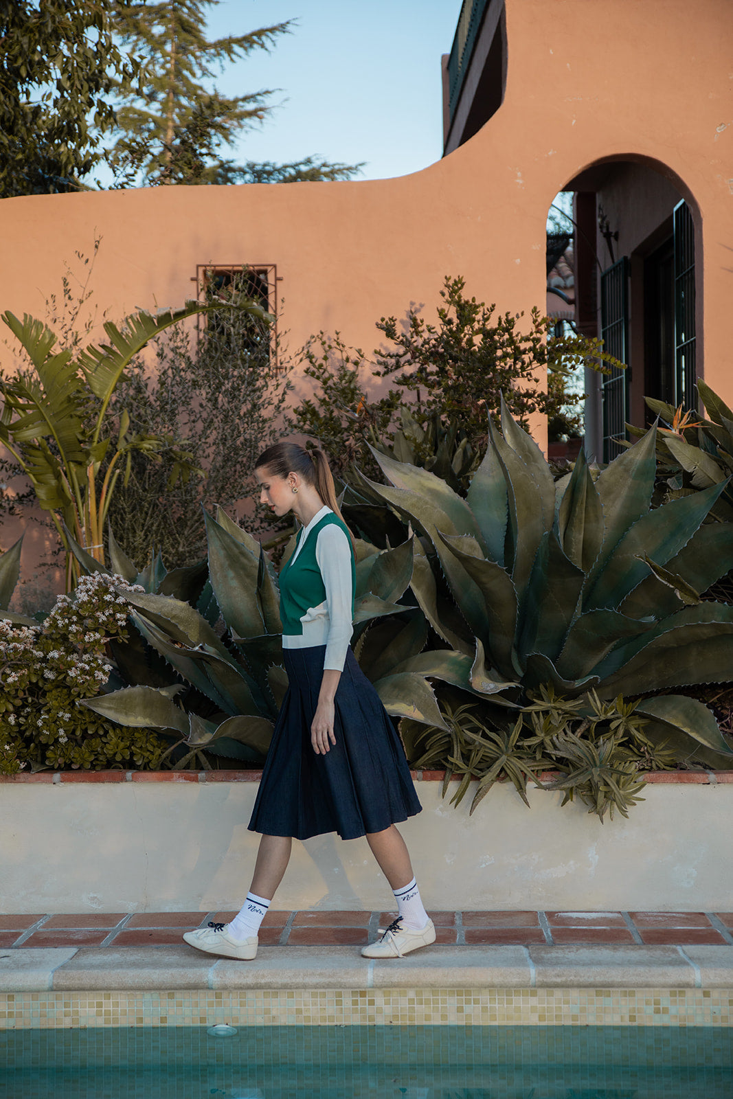Polo Collar Top with Vest Look Overlay