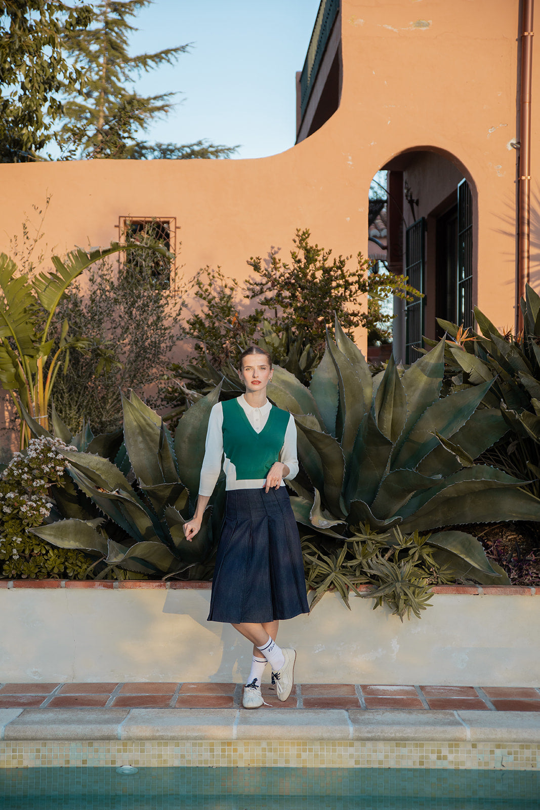 Polo Collar Top with Vest Look Overlay