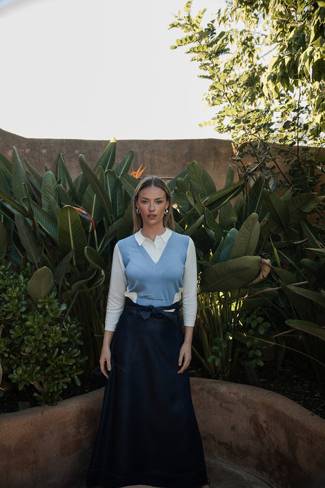 Polo Collar Top with Vest Look Overlay