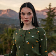 Scallop Edge Embroidery Flower Cluster Cardigan