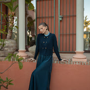 Double Breasted Fine Rib Cardigan With Ruffled Shirt Collar