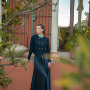 Double Breasted Fine Rib Cardigan With Ruffled Shirt Collar