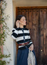 Wide Stripe Cardigan with Raw Denim Edges