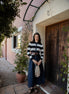 Wide Stripe Top & Full Skirt Sleeveless Dress with Raw Denim Finishes