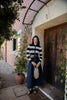 Wide Stripe Top & Full Skirt Sleeveless Dress with Raw Denim Finishes