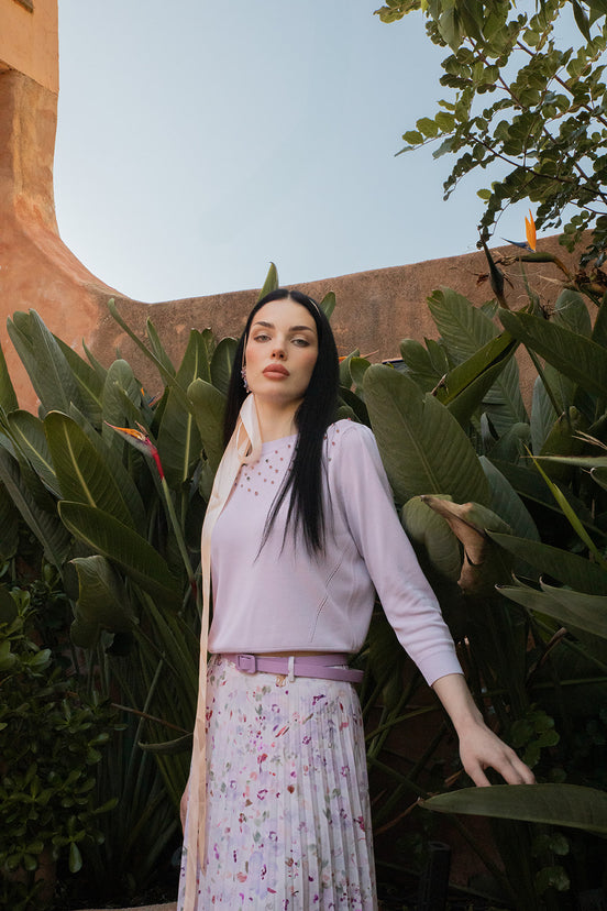 Round Neck Top With Full Sleeve and Scattered Diamond Detail