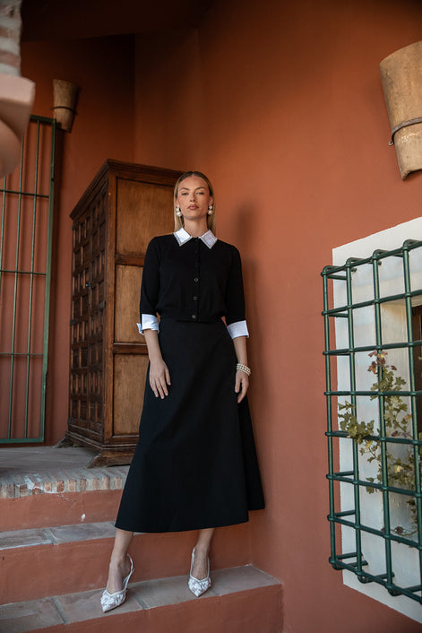 Button Down Top with Pearl-Trimmed Cotton Colour