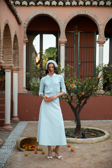 Button Down Top with Pearl-Trimmed Cotton Colour