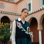 V-Neck Vest Top With Front Beaded Flower