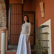 Fine Pointelle Knit Top with Neck Bow Appliques