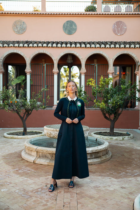 Cotton Aline Sleeveless Dress with Contrast Collar