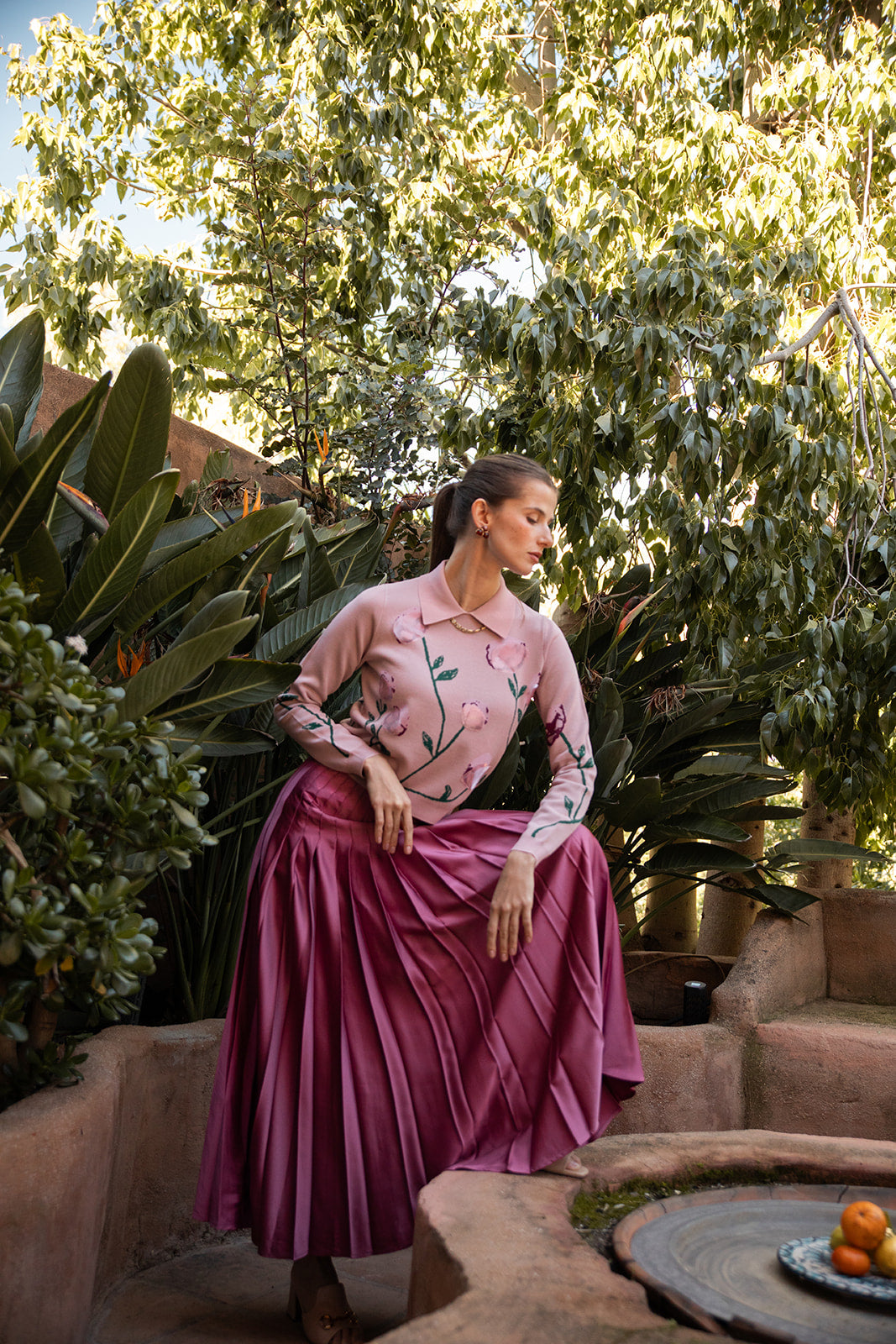 Knit Top with Printed Flower and 3D Applique