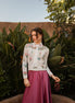Pointelle Knit Top with Printed Flower Clusters and Embroidered Detachable Collar