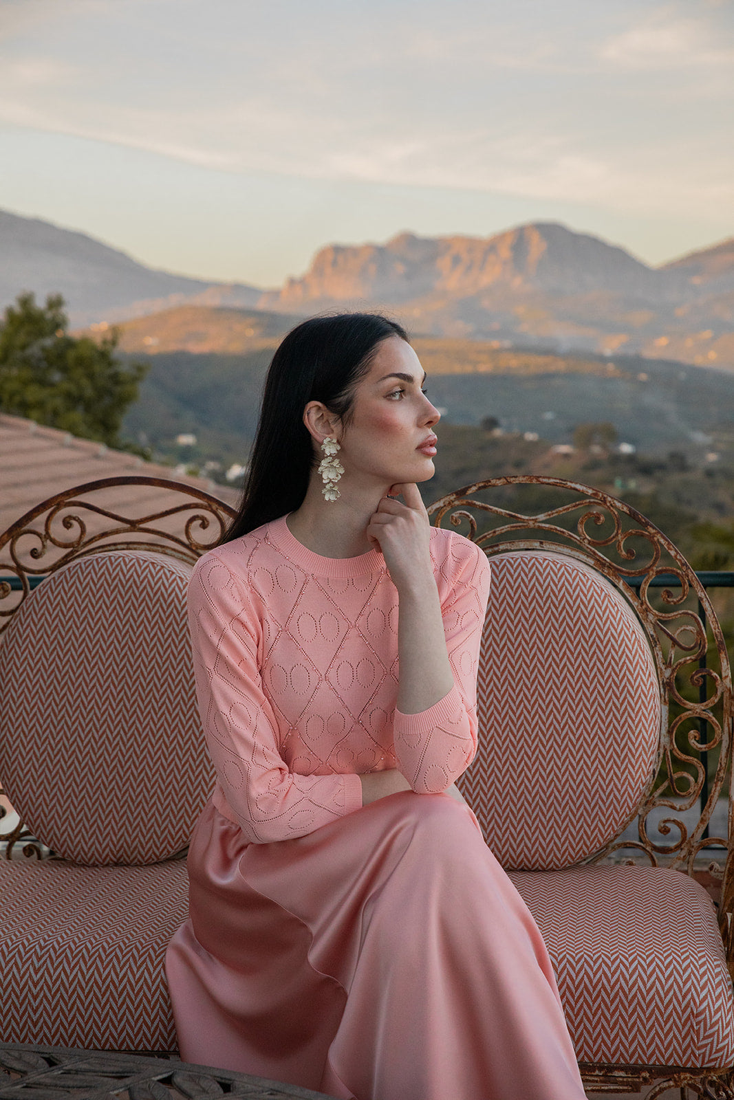 Round Pointelle Knit Top with Beaded Embellishment