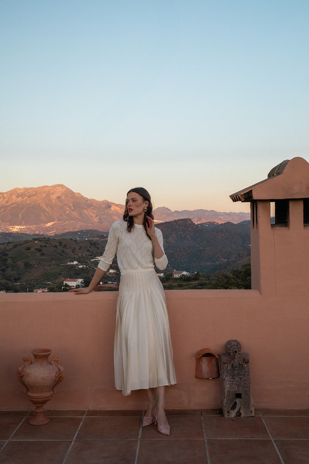 Round Pointelle Knit Top with Beaded Embellishment