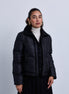 Puffer Jacket with Fold Over Ribbed Knit Collar and Front Panel