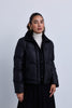 Puffer Jacket with Fold Over Ribbed Knit Collar and Front Panel