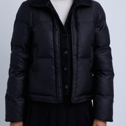 Puffer Jacket with Fold Over Ribbed Knit Collar and Front Panel