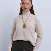 Fine Knit High Neck Top with Fine Seam Details