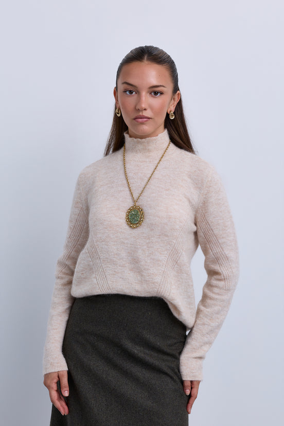 Fine Knit High Neck Top with Fine Seam Details