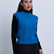 Basket Weave N Logo Tank Top with Attached Sleeves & Hi Neck