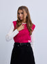 Basket Weave N Logo Tank Top with Attached Sleeves & Hi Neck - Pink Ivory