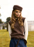 Basket Weave N Logo Tank Top with Attached Sleeves & Hi Neck - Brown Cream