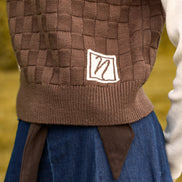Basket Weave N Logo Tank Top with Attached Sleeves & Hi Neck