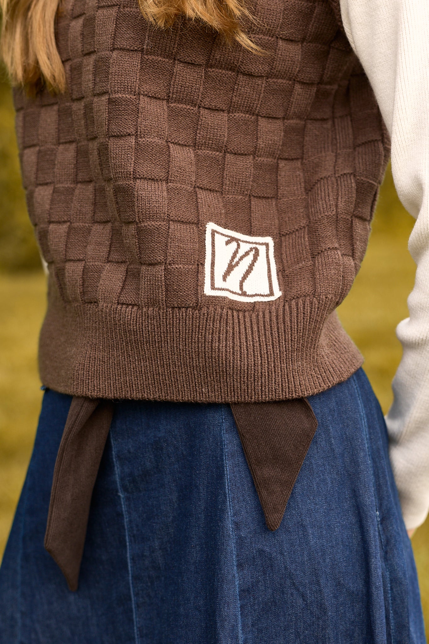 Basket Weave N Logo Tank Top with Attached Sleeves & Hi Neck