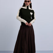 Two Tone High Neck Jumper with Side Chest Heart Design