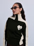 Two Tone High Neck Jumper with Side Chest Heart Design - Green Ivory
