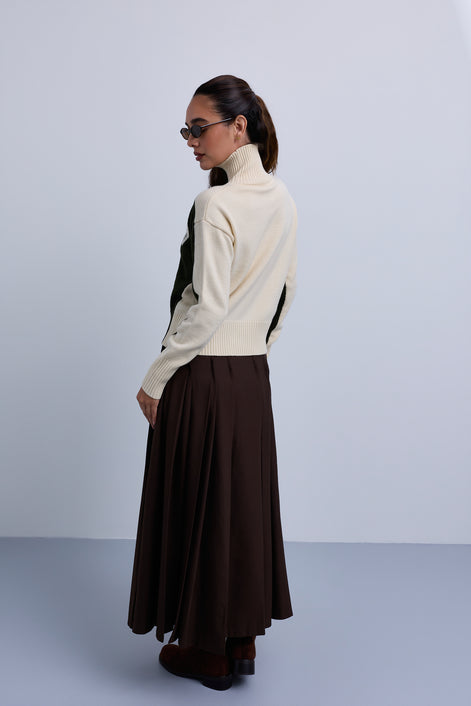 Two Tone High Neck Jumper with Side Chest Heart Design