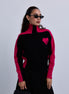 Two Tone High Neck Jumper with Side Chest Heart Design