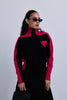 Two Tone High Neck Jumper with Side Chest Heart Design