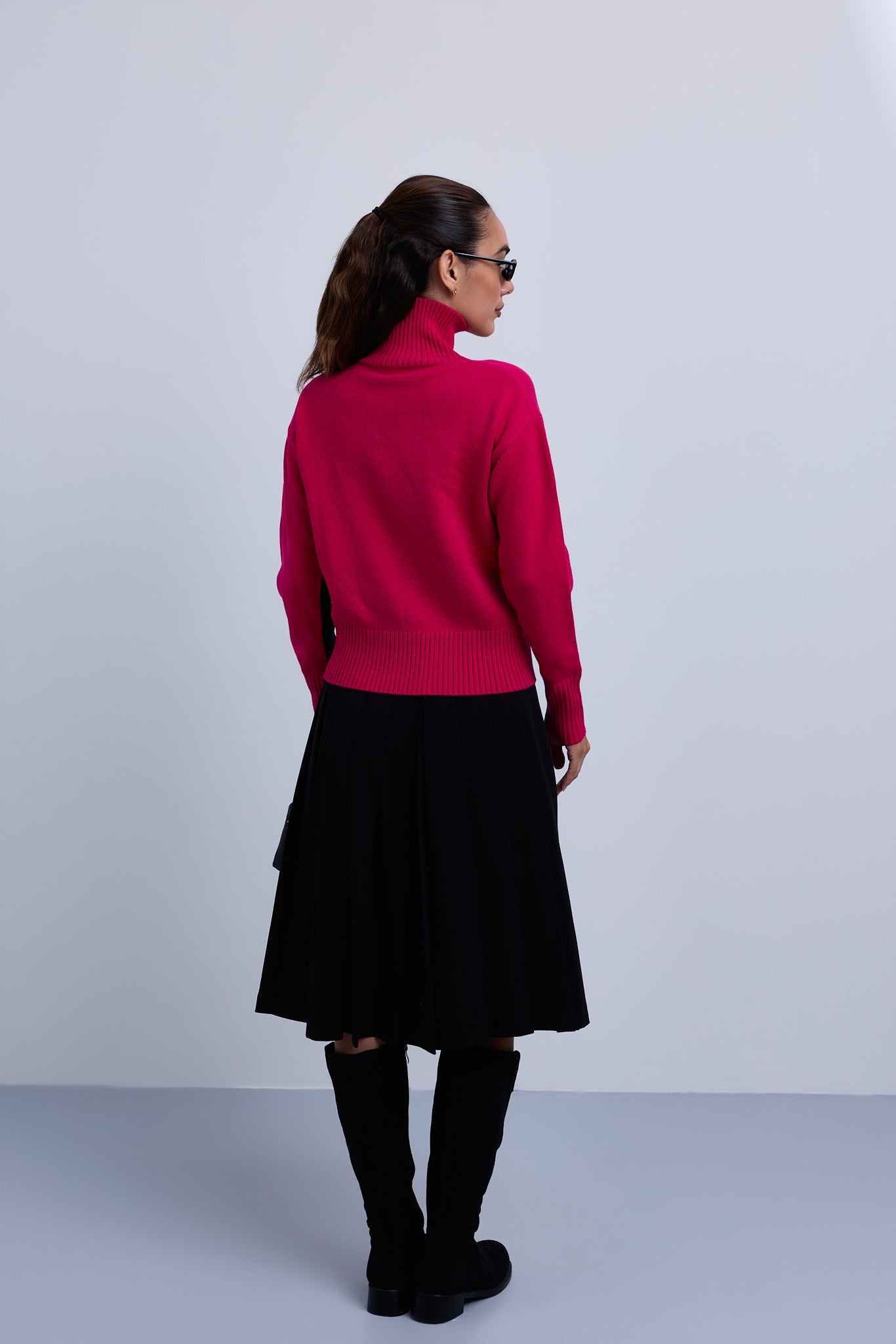 Two Tone High Neck Jumper with Side Chest Heart Design