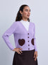 V Neck Button Front Cardigan with Weaved Heart Pockets