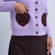 V Neck Button Front Cardigan with Weaved Heart Pockets