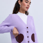 V Neck Button Front Cardigan with Weaved Heart Pockets