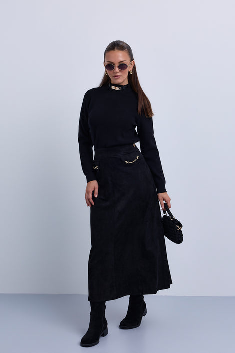 Buckle Collar Mock Neck Knit Sweater