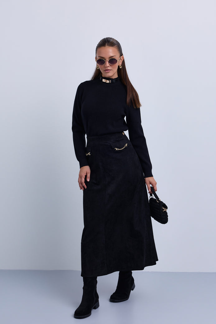 Buckle Collar Mock Neck Knit Sweater