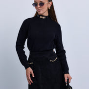 Buckle Collar Mock Neck Knit Sweater