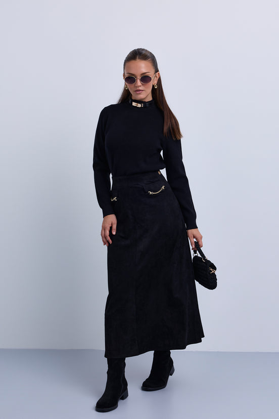 Buckle Collar Mock Neck Knit Sweater
