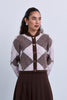 Mohair Knit Argle Pattern Cropped Soft Knit Cardigan
