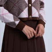 Mohair Knit Argle Pattern Cropped Soft Knit Cardigan