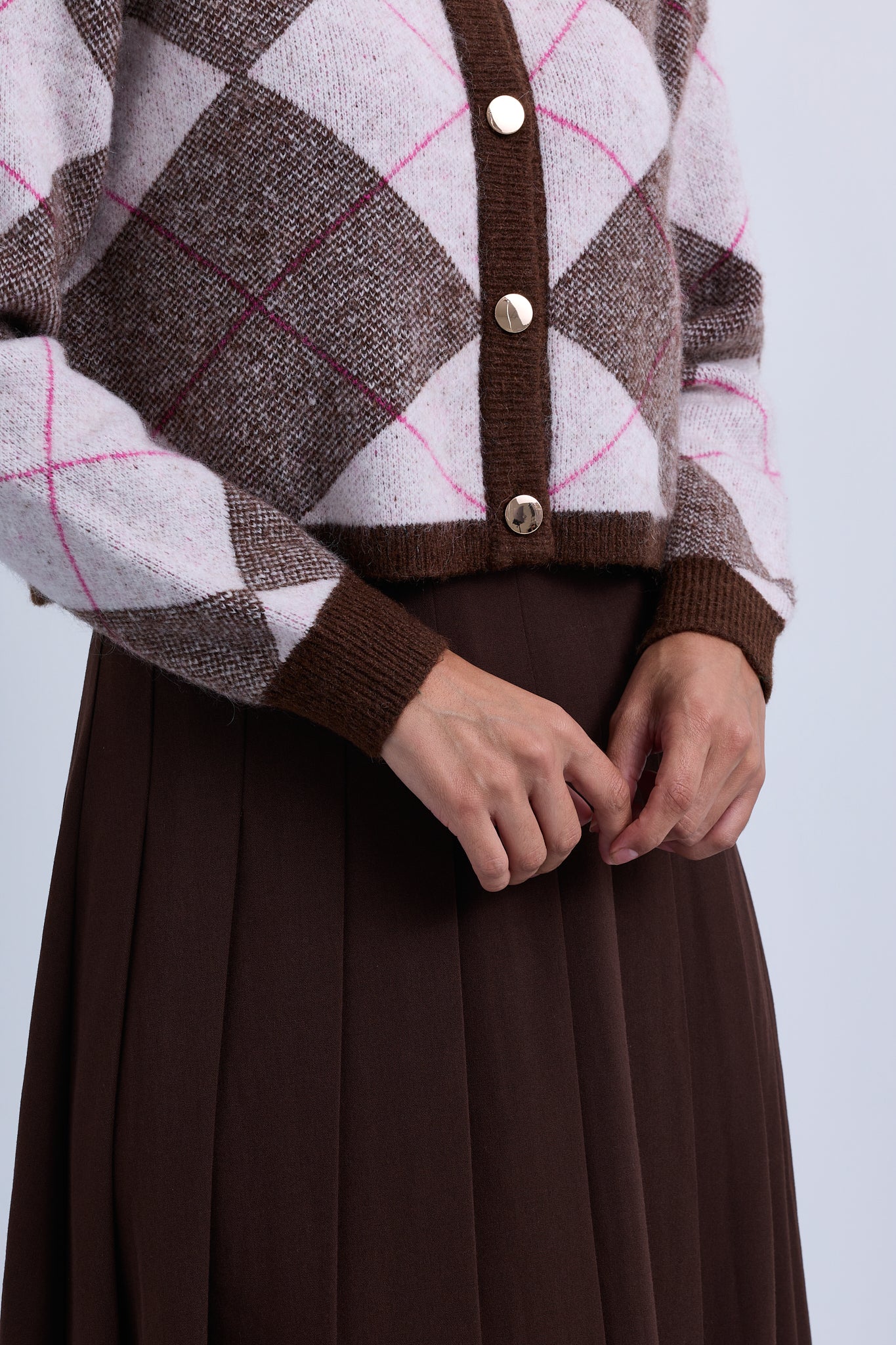 Mohair Knit Argle Pattern Cropped Soft Knit Cardigan