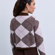 Mohair Knit Argle Pattern Cropped Soft Knit Cardigan